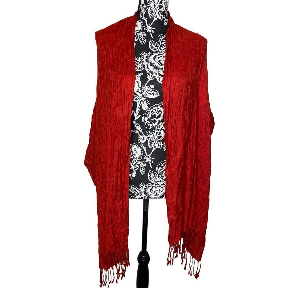 Solid Red Viscose Fringe Scarf Wrap Shawl Lightweight Boho Travel Festival